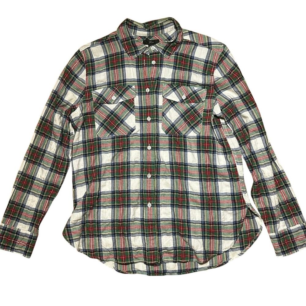 Vintage J. Crew 12 Tartan Plaid Cotton Boyfriend Button Down Preppy Shirt